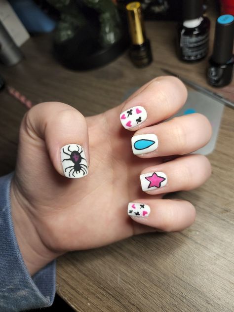 Hisoka Inspired Nails, Hxh Nails Design, Hunter X Hunter Inspired Nails, Sukuna Nails Short, Hisoka Nails, Hisoka Doodle, Mens Nails, Beautiful Nails, Nail Designs