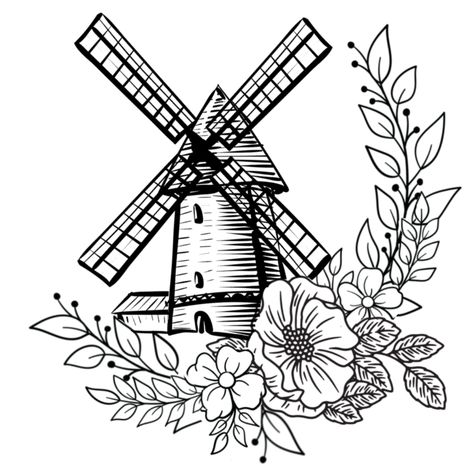 Welcome To Holland Tattoo, Windmill And Tulips Tattoo, Simple Windmill Tattoo, Blink182 Tattoo, Windmill Tattoo, Blink 182 Tattoo, Vintage Windmills, Bookish Tattoos, Tulip Tattoo