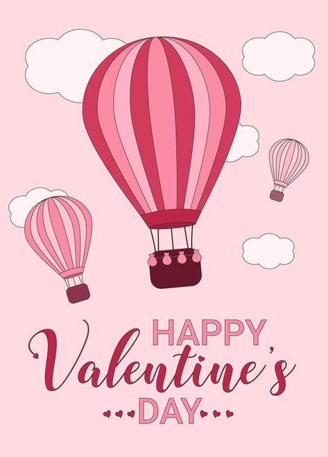 Valentines day greeting card, banner, poster, invitation with hot air balloons. Holiday concept Valentine Hot Air Balloon, Bulletin Journal, Holiday Balloons, Bulletin Journal Ideas, Valentine's Day Greeting Cards, Hot Air Balloons, Card Banner, Poster Invitation, Air Balloons