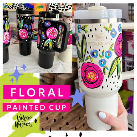 Hand Painted Stanley Cup, Hand Painted Tumblers, Painted Stanley Cup, Tumbler Ideas Vinyl, Boredom Crafts, Hand Lettering Wedding, Painted Tumblers, Wedding Lettering, Stanley Mug