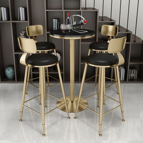 39.8" Bar Height Bar Stool with Backrest Black or White Upholstery Set of 2 Black And Gold Bar, Glam Bar Stools, Gold Bar Stools, Round Pub Table, Round Bar Stools, White Stool, Bar Dining Table, Pedestal Table Base, Short Stools