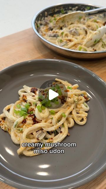 Victoria Tschopp on Instagram: "Creamy Mushroom Udon- you will be obsessed!!! 

2 packs frozen udon noodles
1 tbsp olive oil 
2 tbsp butter
4 sprigs green onions, chopped
3 cloves garlic, minced 
2 cups mushrooms, chopped
1 tbsp sesame oil
3/4 cup half and half
3 tbsp cream cheese
3 tbsp miso paste
chili oil of choice

Bring a small sauce pot of water to a boil then add in your frozen udon noodles. Turn off heat and cook for 1 minute, drain and set aside. 

In a saute pan, turn on to medium heat. Add olive oil, butter, garlic, and chopped green onions (the white part). Saute for about 3-4 minutes on low then add your mushrooms and sesame oil. Cook for a couple of minutes until mushrooms are tender. 

Add in your half and half, miso paste, and cream cheese. Mix well and let sauce thicken up Mushroom Udon, Olive Oil Butter, Miso Paste, Udon Noodles, Sauce Pot, Creamy Mushrooms, Chili Oil, Half And Half, Sesame Oil