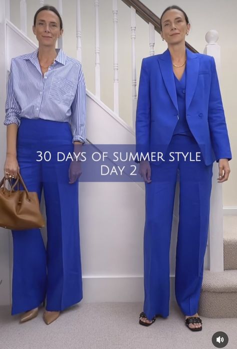 Cobalt Blue Outfit, Palazzo Outfit, Blue Pants Outfit, Blue Outfits, Blue Electric, Blue Cobalt, Women's Suits, Business Wear, Blue Outfit