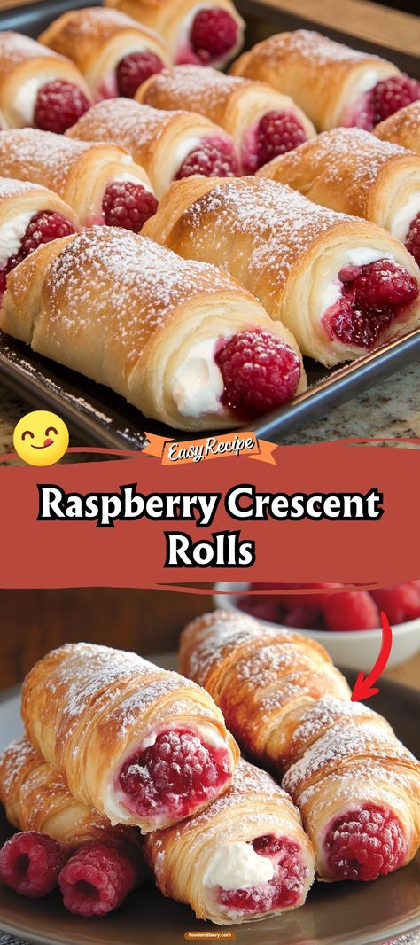 Raspberry Crescent Rolls Easy Cranberry Crescent Rolls, Raspberry Cream Cheese Croissant, Raspberry Crescent Rolls, Raspberry Cinnamon Rolls Easy, Raspberry Cream Cheese Pastry, Raspberry Cream Cheese Crescent Roll, Simple Crescent Roll Recipes, Recipes With Raspberry Pie Filling, Easy Sweet Breakfast Ideas Crescent Rolls