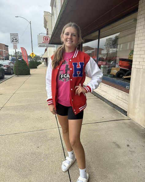 Thanks Brynn and DeAnn! You look so cute in your new letter jacket! Letterman Jacket Outfit, Letter Jacket, Jacket Outfit, Letterman Jacket, Jacket Outfits, So Cute