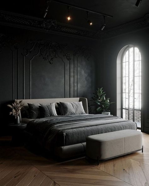 modern bedroom with an eye catching lighting design Bunk Bed Designs Small Bedrooms, Small Bedroom Bunk Bed, Bed Design Ideas, Bunk Bed Designs, Black Bedroom, Luxury Bed, Dark Interiors, Dreamy Bedrooms, Elegant Bedroom