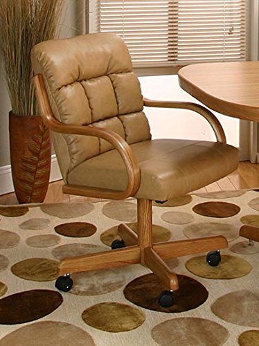 Casual Rolling Caster Dining Chair with Swivel Tilt in Oak Wood with Bonded Leather Seat and Back (1 Chair) Kitchen Table Chairs, Ergonomic Seating, Chairs Kitchen, Caster Chairs, Luxury Home Furniture, Best Dining, Bedroom Chair, Dining Arm Chair, Kitchen Chairs