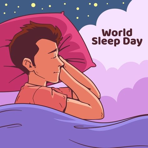 World Sleep Day, Man Sleeping, Hands On Face, Sleeping Man, Morning Activities, Man Illustration, Happy Morning, People Sleeping, Sleeping In Bed