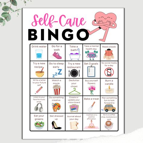 Self Care Bingo Printable, Self Care Bingo Bullet Journal, Mental Health Bingo, Mental Wellness Activity, Self Care Games For Groups, Self Care Activity For Teens, Activities For Women, Self Care Bulletin Board, Mental Health Activity Ideas