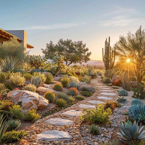 Joshua Tree Garden, Desert Xeriscape Landscaping, Arid Garden Design, Landscape Design Desert, Dessert Landscape Ideas, Xeroscaping Backyard Ideas, New Mexico Landscape Ideas, New Mexico Landscaping, Southwest Landscaping Ideas