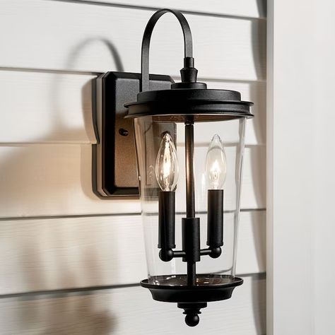 Kichler Holmden 2-Light 17.32-in Textured Black Outdoor Wall Light in the Outdoor Wall Lights department at Lowes.com Outdoor Wall Mounted Lighting, Traditional Lanterns, Black Outdoor Wall Lights, Porch Wall, Lantern Post, Wall Ceiling Lights, Outdoor Post Lights, Wall Lantern, Wall Fixtures