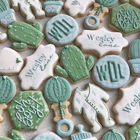 Cowtown Cookie Co. on Instagram: “Welcome to the world, Wesley Lane💙🌵🍼” Cactus Baby Shower Cookies, Cactus Cookies, Ballerina Baby Showers, Tough Cookie, Baby Cookies, Fancy Cookies, Iced Cookies, Baby Shower Cookies, Cookie Art