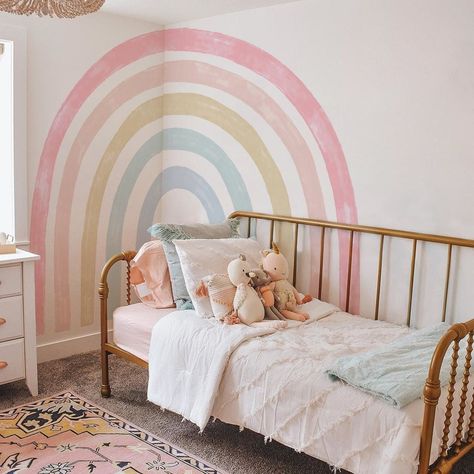 Large Rainbow Wall Decal Pastel Watercolor Nursery Wall - Etsy Girls Rainbow Bedroom, Watercolor Rainbow Wall, Rainbow Wall Mural, Watercolour Rainbow, Rainbow Bedroom, Rainbow Wall Decal, Toddler Bedroom Girl, Big Girl Bedrooms, Girl Bedroom Walls