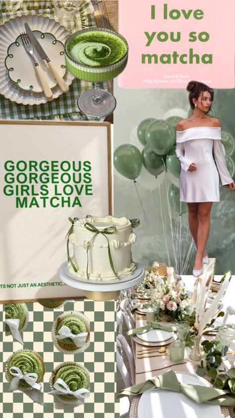 Bridal shower idea her perfect matcha, she found her perfect matcha, the perfect matcha theme party, green bridal shower, bridal shower theme 2025 Matcha Theme, Bridal Shower Idea, Green Bridal Showers, Green Theme, Bridal Shower Party, Bridal Shower Theme, Theme Party, Matcha, Party Themes