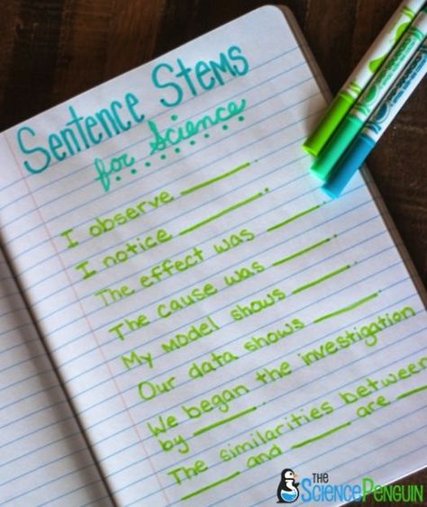 Science Sentence Stems for ELLs-- You can have some standard sentence stems that are used for many classroom activities, as well as sentence stems for particular activities. Science Journal Ideas, Eal Resources, The Science Penguin, Science Penguin, Science Inquiry, Science Room, Classroom Science, Sentence Stems, Writing Centers