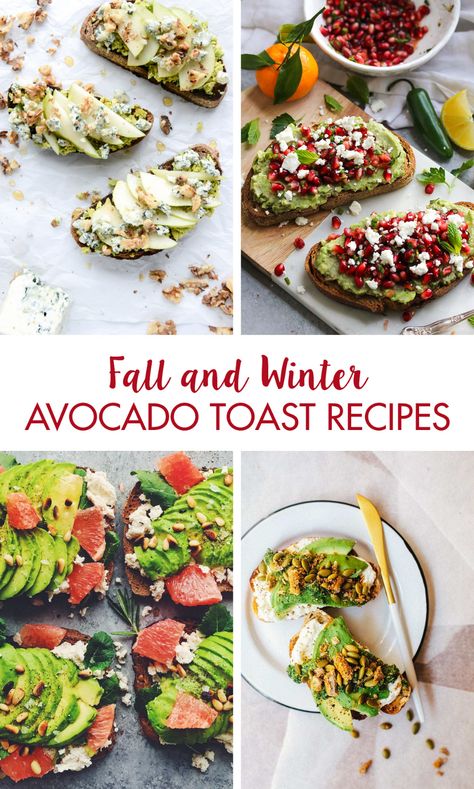 Avocado toast is a healthy fall and winter breakfast recipe. Switch up your meals with a dozen easy seasonal avocado toast ideas! #healthyfallrecipes #healthywinterrecipes #avocadotoast #avocadotoastrecipes | https://www.roseclearfield.com Autumn Avocado Toast, Fall Avocado Toast, Winter Toast Ideas, Bougie Breakfast Ideas, Fall Toast Ideas, Toast Ideas Dinner, Healthy Winter Breakfast, Winter Breakfast Ideas, Avocado Toast Ideas