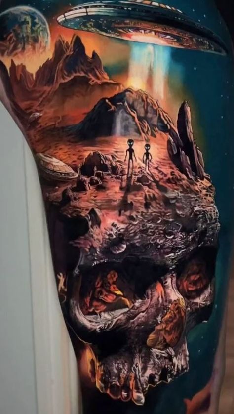 185 Realistic Tattoos That Challenge Reality - Tattoo Me Now Skull Tattoos Sleeve, Skulls Tattoo Design, Colour Realism Tattoo, Tattoo Designs Skull, Astronomy Tattoo, Skull Tattoo Designs, Skull Drawings, Hyper Realistic Tattoo, Ink Magazine