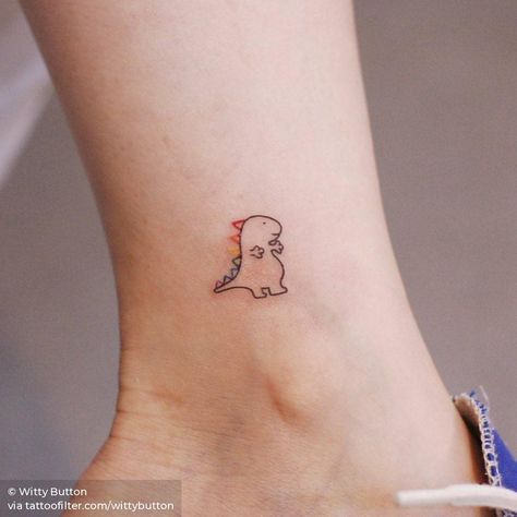 T-Rex Rainbow Dinosaur Tattoo, T Rex Tattoo, Dinosaur Tattoos, Bff Tattoos, Cute Tiny Tattoos, Subtle Tattoos, Dainty Tattoos, Friend Tattoos, Little Tattoos