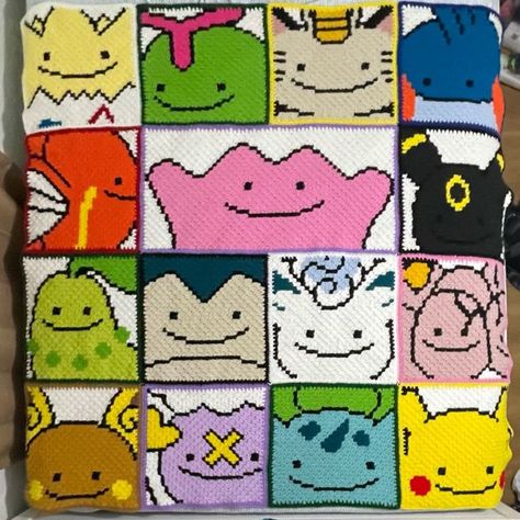 Pattern to make a ditto disguised as other pokémon c2c blanket C2c Pokemon Blanket, Ditto Crochet Pattern, Crochet Pokemon Blanket, C2c Pokemon, Pokémon Blanket, Pokémon Crochet, Pokemon Ditto, Angels Crochet, Pokemon Blanket