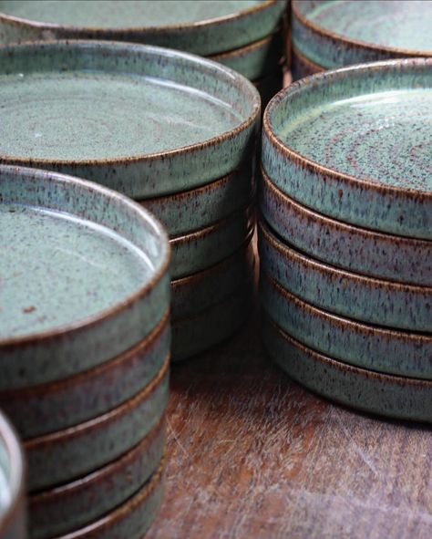 Stacked blue and green plates part of a commission. - - - - - #porcelain #ceramics #handcrafted #blueglaze #tableware #artisanplates #ceramica #jiggered Green Plates, April 20, Porcelain Ceramics, Ceramic Plates, Plates And Bowls, Blue And Green, Ceramic Pottery, Glaze, Porcelain