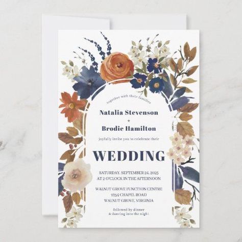 $ 2.92 | Blue Rust Floral Boho Wedding Invitation #navy blue terracotta #modern #bohemian boho #rustic #floral #blue orange #wedding #watercolor flowers #earthy #formal font Bohemian Terracotta, Floral Boho Wedding, Boho Wedding Invitation, Bohemian Style Wedding, Beige Wedding, Watercolor Floral Wedding Invitations, Beige Boho, Wedding Invitations Boho, Flower Wedding Invitation