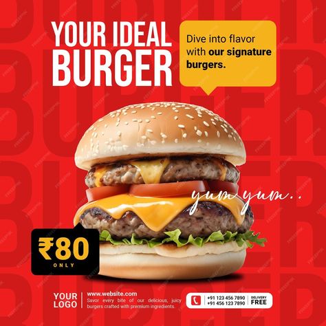 Premium PSD | Restaurant delicious special burger and food menu social media post banner instagram feed template Burger Branding, Instagram Feed Template, Food Photography Composition, Food Social Media, Home Burger, Food Discount, Restaurant Social Media, Burger Food, Food Promotion