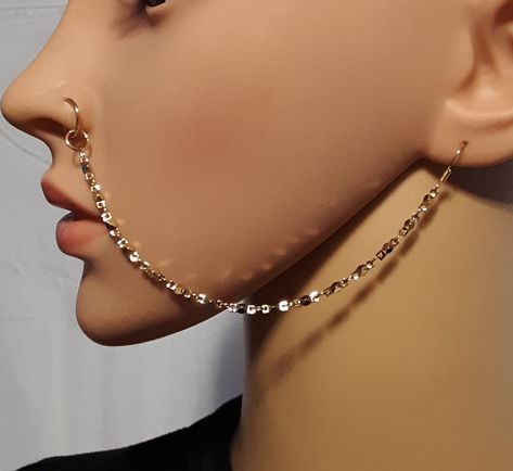 Ear To Nose Chain, Nose To Ear Chain, Nose Ring With Chain, Shoe Chains, Belt Chains, Ring With Chain, Ear Chain, Edgy Jewelry, Body Chains