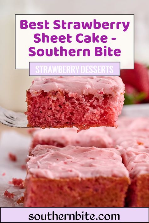 This easy sheet cake version of a fresh strawberry cake with strawberry cream cheese icing is honestly my favorite strawberry cake ever! Strawberry Sheetcake Cake Recipe, Fresh Strawberry Sheet Cake, Strawberry Cake With Cream Cheese Icing, Best Strawberry Cake Recipe, Strawberry Cream Cheese Icing, Strawberry Sheet Cake, Strawberry Sheet Cakes, Strawberry Cake Recipe, Fresh Strawberry Cake