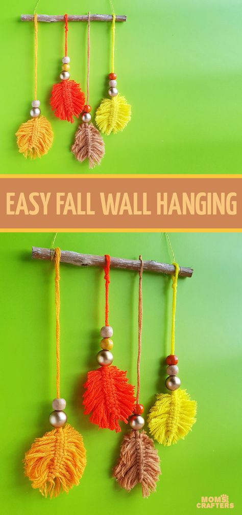 Cheap Fall Crafts For Kids, Macrame Leaf Wall Hanging, Macrame Leaves, Fall Crafts For Adults, Leaf Wall Hanging, Macrame Leaf, Simple Macrame, October Crafts, Easy Fall Crafts