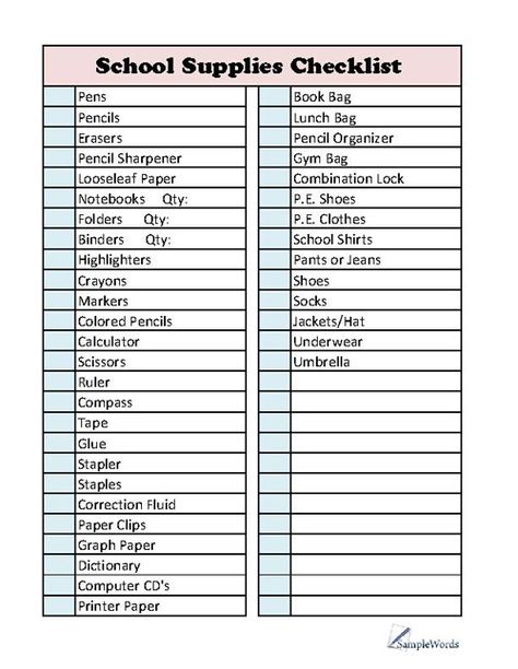 This school supplies checklist provides a full list of over 35 supplies typically needed for a school-aged student, including highlighters, calculators and pencils. High School Supply List Senior, 7th Grade Back To School Supplies, List For School Supplies, Stationary You Need For School, Preppy Back To School Supplies List, What Stationary Do I Need For School, Best Highlighters School, List Of School Supplies For High School, Stationary List For High School