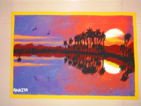 #rangoli #posterrangoli Landscape Rangoli, Nature Rangoli, Poster Rangoli, Diwali Decorations, Simple Rangoli, Rangoli Designs, Indian Art, Diwali, Quick Saves