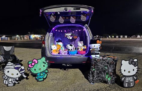 Not my photo. Found on fb: Jackie Garcia Hawkins Trunk Or Treat Hello Kitty, Sanrio Trunk Or Treat, Hello Kitty Trunk Or Treat Ideas, Squishmallow Trunk Or Treat, Pink Trunk Or Treat Ideas, Hello Kitty Trunk Or Treat, Cat Trunk Or Treat, Trunk Or Treat Ideas For Suv, Trunk Or Treat Ideas For Cars