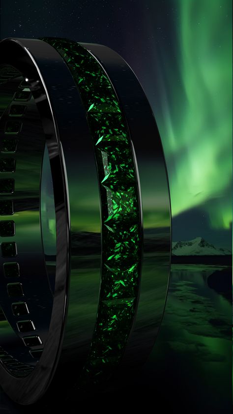 Inspired by the beauty of the northern lights, this men's wedding ring features a unique black gold band and a mesmerizing emerald stone. Like the aurora borealis, this ring's striking design captures the magic and wonder of nature, making it the perfect symbol of your everlasting love. #photography#nature#green#auroraborealis#northenglow#MensWeddingBands#MensWeddingRing #GroomStyle#GroomsAccessories#MensJewelry#WeddingBandEnvy#WeddingRingGoals#MensFashion#MensStyle Emerald Engagement Ring Men, Engagement And Wedding Ring Sets, Slytherin Wedding, Green Wedding Band, Groom Wedding Band, Emerald Engagement Ring Green, Gold And Emerald, Engagement And Wedding Ring, Band Ideas