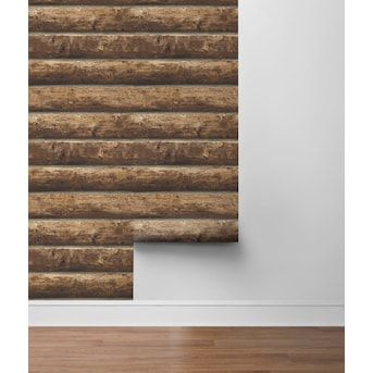 Log Walls Interior, Faux Cabin Walls, Cabin Wallpaper, Mountain Bedroom, Condo Renovation, Peel And Stick Wood, Cabin Rustic, Log Cabin Rustic, Log Cabin Decor