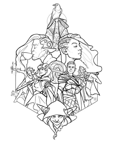 The Mighty Nein Coloring Page Critical Role Tattoo, Dnd Critical Role, The Mighty Nein, Leaf Coloring Page, Mighty Nein, Central Kitchen, Leaf Coloring, Critical Role, The Mighty