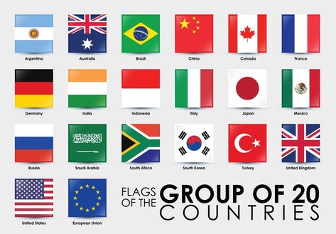 Flags of the G20 Countries Vector illustration. Square shaped flags Country Flags Aesthetic, Flags Aesthetic, G20 Countries, United Kingdom Flag, Flags Of The World, Aesthetic Design, Country Flags, Vector Art, Vector Free