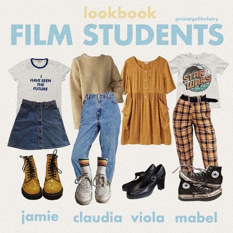 uni majors series part 1- film students 🎬✨ love, ophelia🕊 Film Major Aesthetic Outfits, Film Student Aesthetic Outfit, Art Major Aesthetic Outfit, Artsy Vintage Outfits, Niche Moodboards, Artsy Style Outfits, Film Major, Major Aesthetic, 80s Inspired Outfits