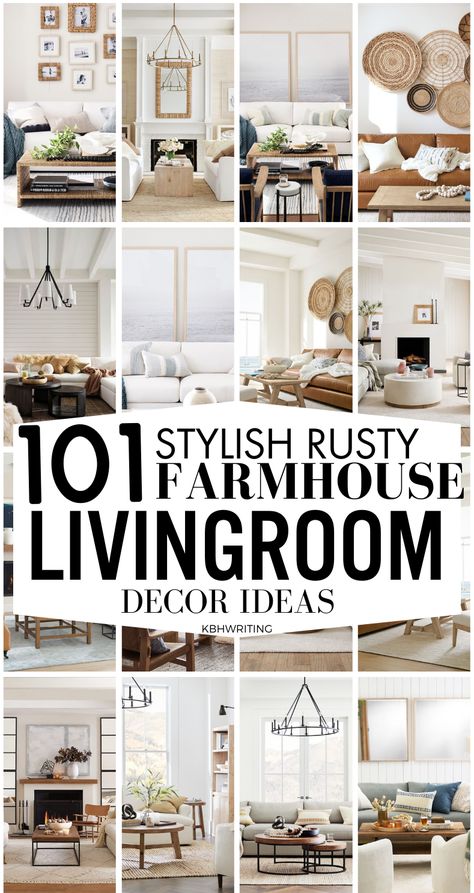 100 stylish farmhouse living room decor ideas! From distressed wood accents to cozy textiles, these inspirations blend the charm of farmhouse style with rustic elements, creating a warm uand inviting space for relaxation. #FarmhouseLivingRoom #FarmhouseLivingRoomDecor Farmhouse Living Room Rugs, Simple Farmhouse Living Room, Cozy Modern Farmhouse Living Room, Living Room Designs Farmhouse, Farmhouse Living Room Curtains, Stylish Farmhouse, Farmhouse Makeover, Cozy Farmhouse Living Room, Pottery Barn Living Room