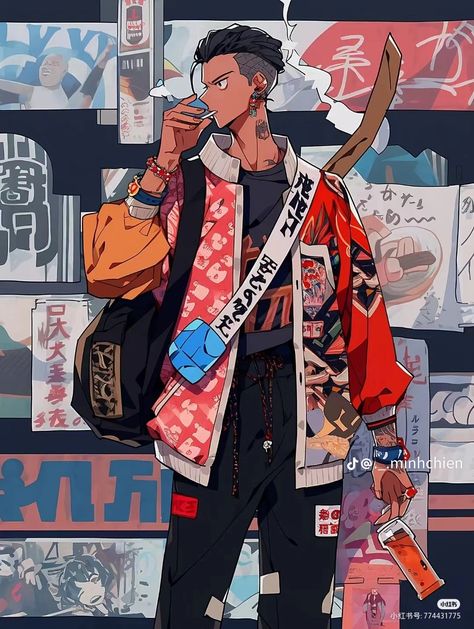 Streetwear Sketches, Streetwear Art, Anime Streetwear, Man Illustration, Black Anime Characters, Anime Crossover, Manga Characters, Street Wear Urban, Anime Poses Reference