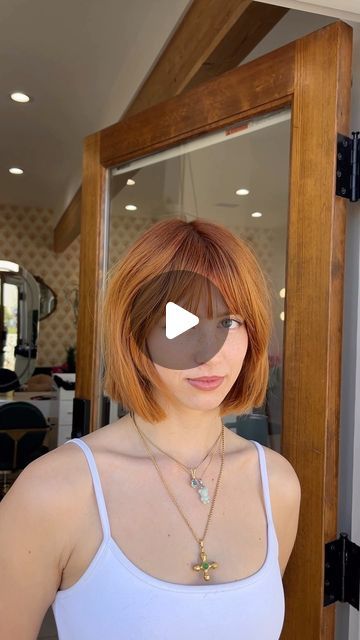 alivia on Instagram: "@morgan.ag made the best decision of her life the other day🍾⭐️

The short red bob is such a look! We decided to keep some of her length the first time around to be safe until she quickly realized she needed to fully commit! I love to be realistic and practical with my clients, ensuring no regrets!!❤️

—#frenchbob #copperhair #copperhaircolor #shorthair #shorthairinspo #oceanside #oceansidehairstylist" Bobbed Red Hair, Redhead Bob Haircut, Morgan Ag, Short Red Bob, Copper Red Hair Short Bob, Copper Bob Hair, Baroque Bob 2024, Bright Red Bob Hair, Copper Bob