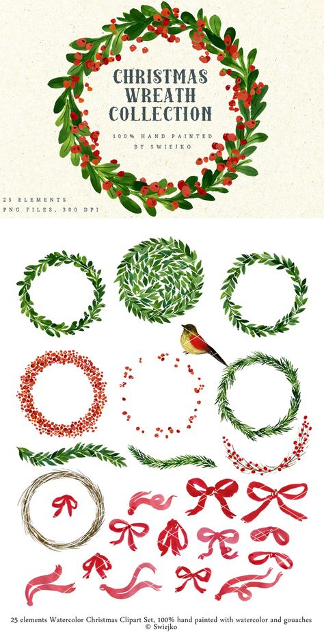 Christmas Wreath Collection Illustration PSD. Download Christmas Garland Illustration, Christmas Wreath Illustration, Wreath Illustration, Collection Illustration, 5 Elements, Wreaths And Garlands, Christmas Clipart, Christmas Watercolor, Christmas Garland