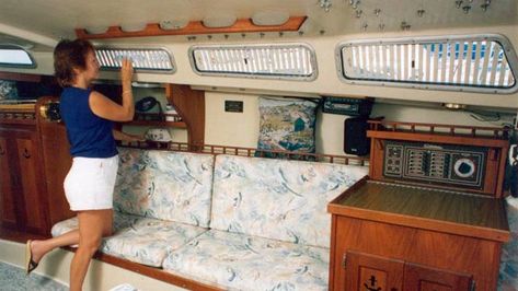 CloZures privacy shutters for sailboat portlights and hatches. Catalina 30 Sailboat Interior, Catalina 30, Liveaboard Sailboat, Liveaboard Boats, Boat Bed, Boat Living, Boat Interior Design, Boat Galley, Sailboat Interior