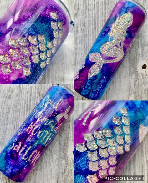 How To Make A Dragon Scale Tumbler, Ariel Tumbler Cup, Mermaid Epoxy Tumbler, Mermaid Glitter Tumbler, Mermaid Tumbler Ideas, Kids Tumbler Ideas, Making Tumblers, Cup Inspiration, Mermaid Tumbler