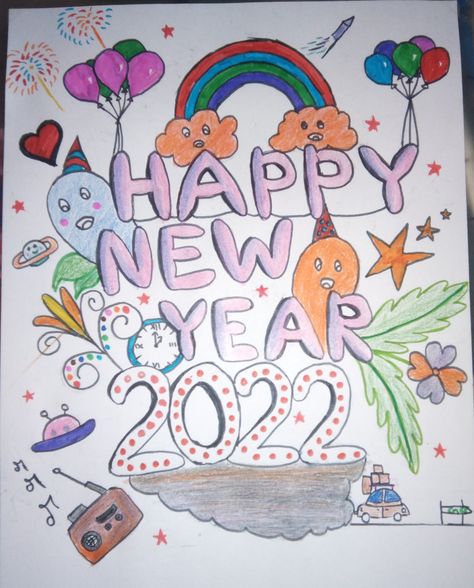 Easy doodle Easy doodle for kids Happy New Year 2023 Drawing, New Year Drawing Ideas, New Years Drawing Ideas, New Year Drawing, Doodle Easy, 2023 Drawing, New Year's Drawings, Drawing Ideas For Kids, Easy Doodle