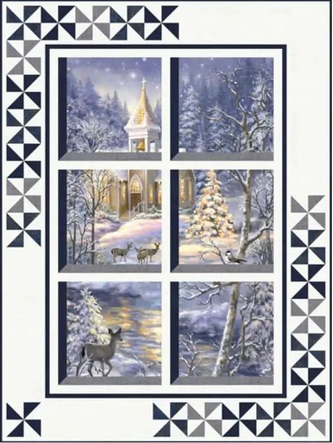 Attic Window Quilts, Unique Quilt Pattern, Window Quilt, Panel Quilt Patterns, Fabric Panel Quilts, Attic Window, Work Studio, Christmas Quilt Patterns, Winter Window