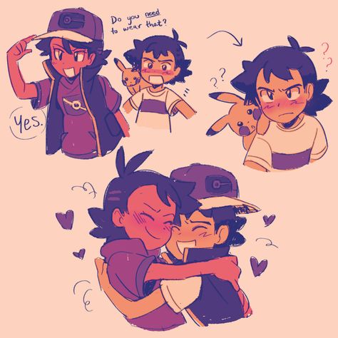 Pokemon Ash And Goh Fanart, Ash Ketchum X Gou, Ash X Goh Ship, Ash And Goh Fanart, Pokemon Goh X Ash, Pokemon Journeys Fanart, Goh Pokemon Fanart, Satogou Fanart, Pokemon Ash X Gou