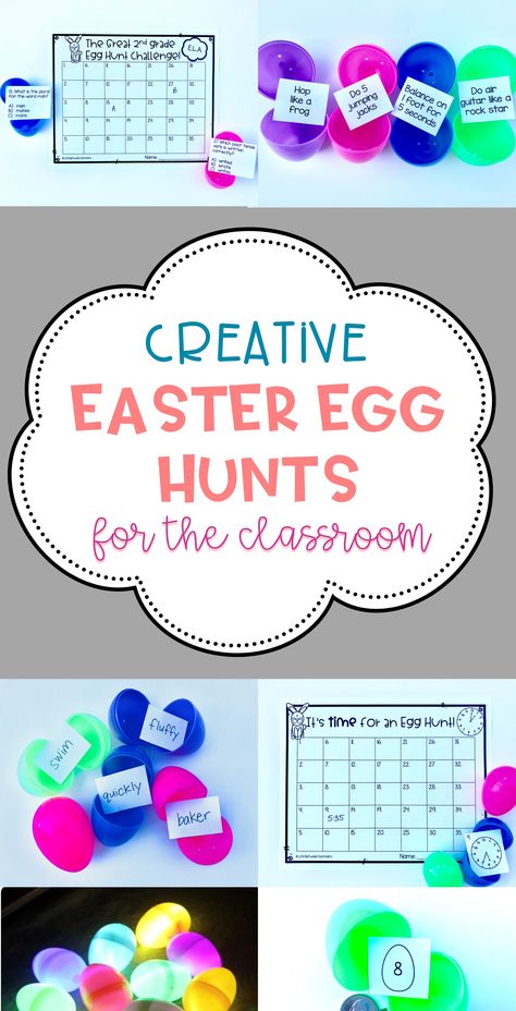 Creative, educational, and fun ideas for Easter Egg Hunts in the classroom. Common Core ELA and Math practice, Glow in the Dark eggs, Brain Breaks, and more! The Good Egg Activities, Sight Word Egg Hunt, Easter Egg Classroom Activities, Easter Egg Reading Activities, Easter Egg Math Activities, Spring Sampler, Remote Teaching, April Activities, Easter Math