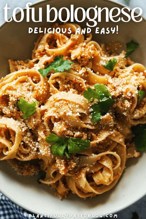 Delicious & Comforting Tofu Bolognese - Plantifully Based Tofu Bolognese Recipe, Tofu Pasta Sauce, Tofu Bolognese, Tofu Pasta, Vegan Ground Beef, Vegan Bolognese, Vegan Parmesan Cheese, Soy Recipes, Bolognese Recipe