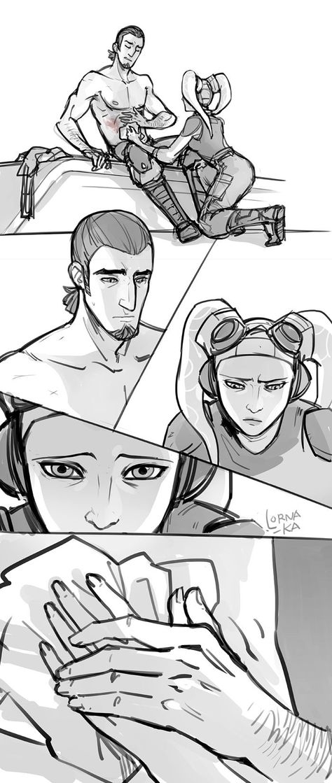 Kanan and Hera after the battle by Lorna-ka Worried Face, Kanan And Hera, Star Wars Rebels Ezra, Kanan Jarrus, Hera Syndulla, Sw Rebels, Space Family, Star Wars Canon, Star Wars Love