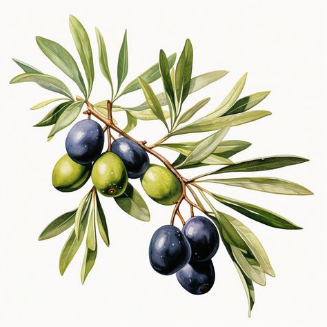 Watercolor Olive Branch, Olive Branch Illustration, Olive Clipart, Olives Watercolor, Olive Watercolor, Tattoo Shop Interior, Olive Art, Kitchen Wall Prints, Fruit Art Drawings